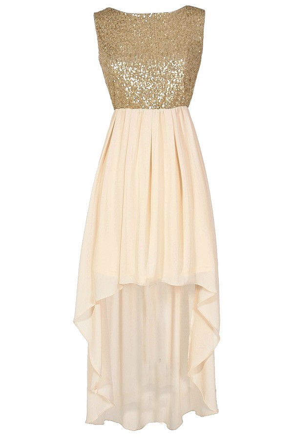 High Low Sequins And Chiffon Dresses Rose Gold main image 1